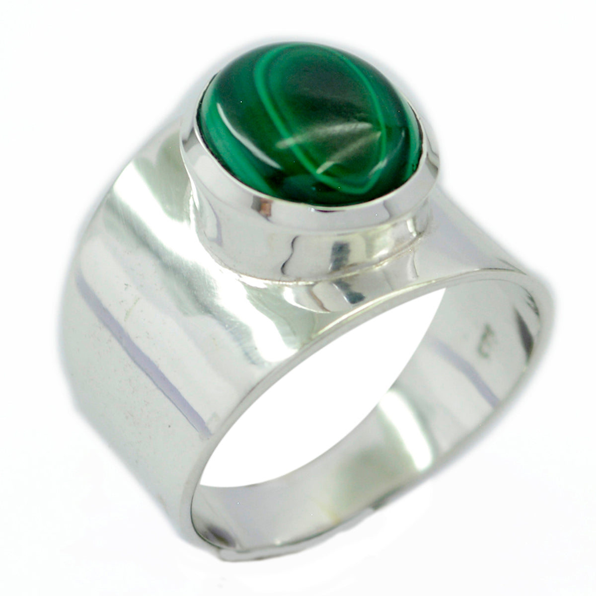 Agustina Green Solitaire Statement Ring in Silver Malachite Green