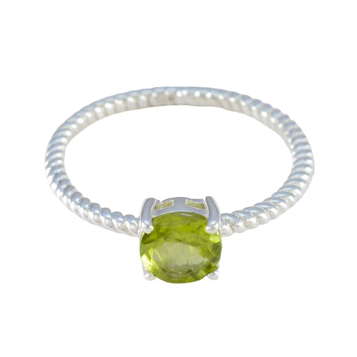 Min-seo Green Solitaire Twist Ring with Gemstone Peridot Green