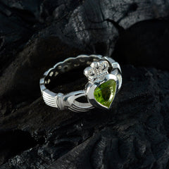 Skylar Green Solitaire Wedding Ring with Heart Gemstone