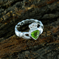 Skylar Green Solitaire Wedding Ring with Heart Gemstone