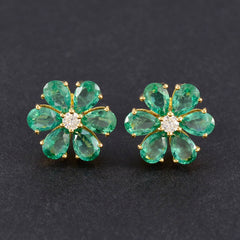 Araya Green Stud Earrings with Floral Design