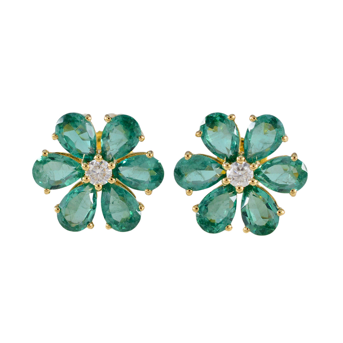 Araya Green Stud Earrings with Floral Design Emerald CZ Green Stud