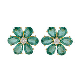 Araya Green Stud Earrings with Floral Design Emerald CZ Green Stud