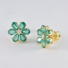 Araya Green Stud Earrings with Floral Design