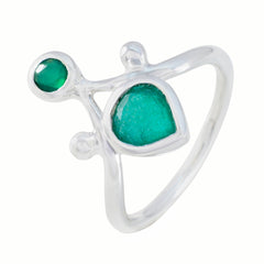 Nisa sterling silver green toi et moi ring with two green stones teardrop and round modern design