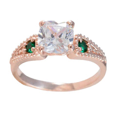 Jia green trilogy ring for women with rose gold band and clear center gemstone