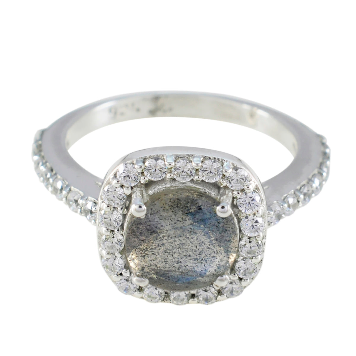 Hazel Grey Gemstone Halo Ring with Sparkling Diamonds Labradorite Gray