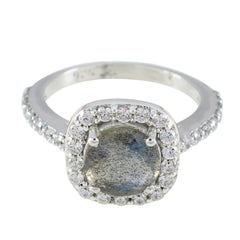 Hazel Grey Gemstone Halo Ring with Sparkling Diamonds Labradorite Gray