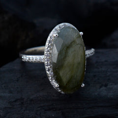 Dewi Grey Gemstone Halo Ring with Sparkling Accents