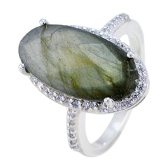 Dewi Grey Gemstone Halo Ring with Sparkling Accents