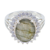 Scarlett Grey Gemstone Halo Ring with Silver Band Labradorite Gray