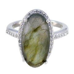 Dewi Grey Gemstone Halo Ring with Sparkling Accents Labradorite Gray