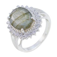 Scarlett Grey Gemstone Halo Ring with Silver Band