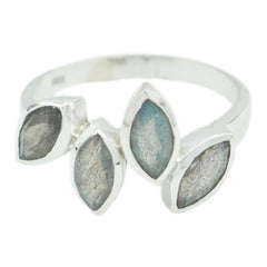 Noelia sterling silver ring with four marquise grey stones and subtle blue flash grey gemstone statement ring