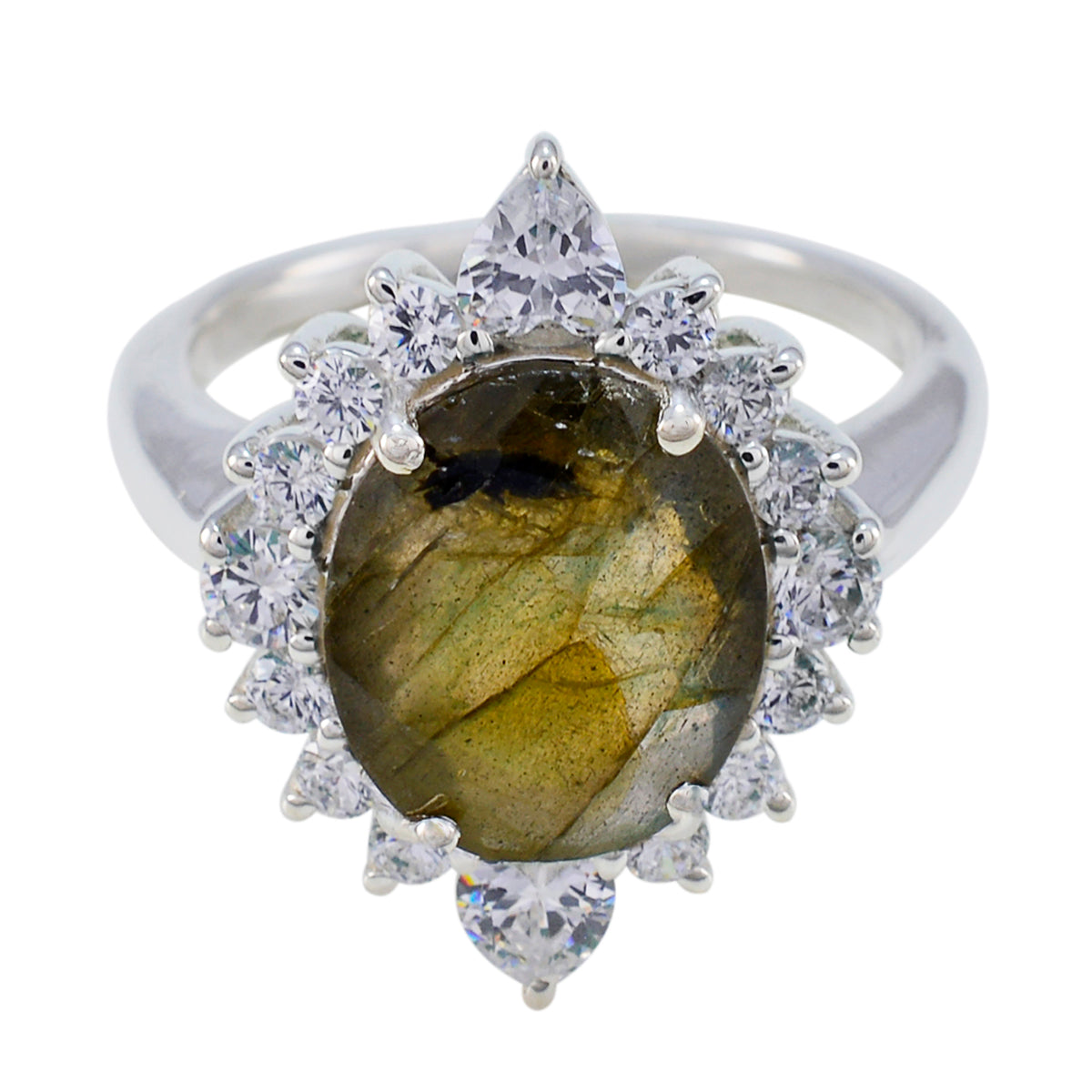 Charlotte Grey Halo Ring for Women with Gemstones Labradorite Gray