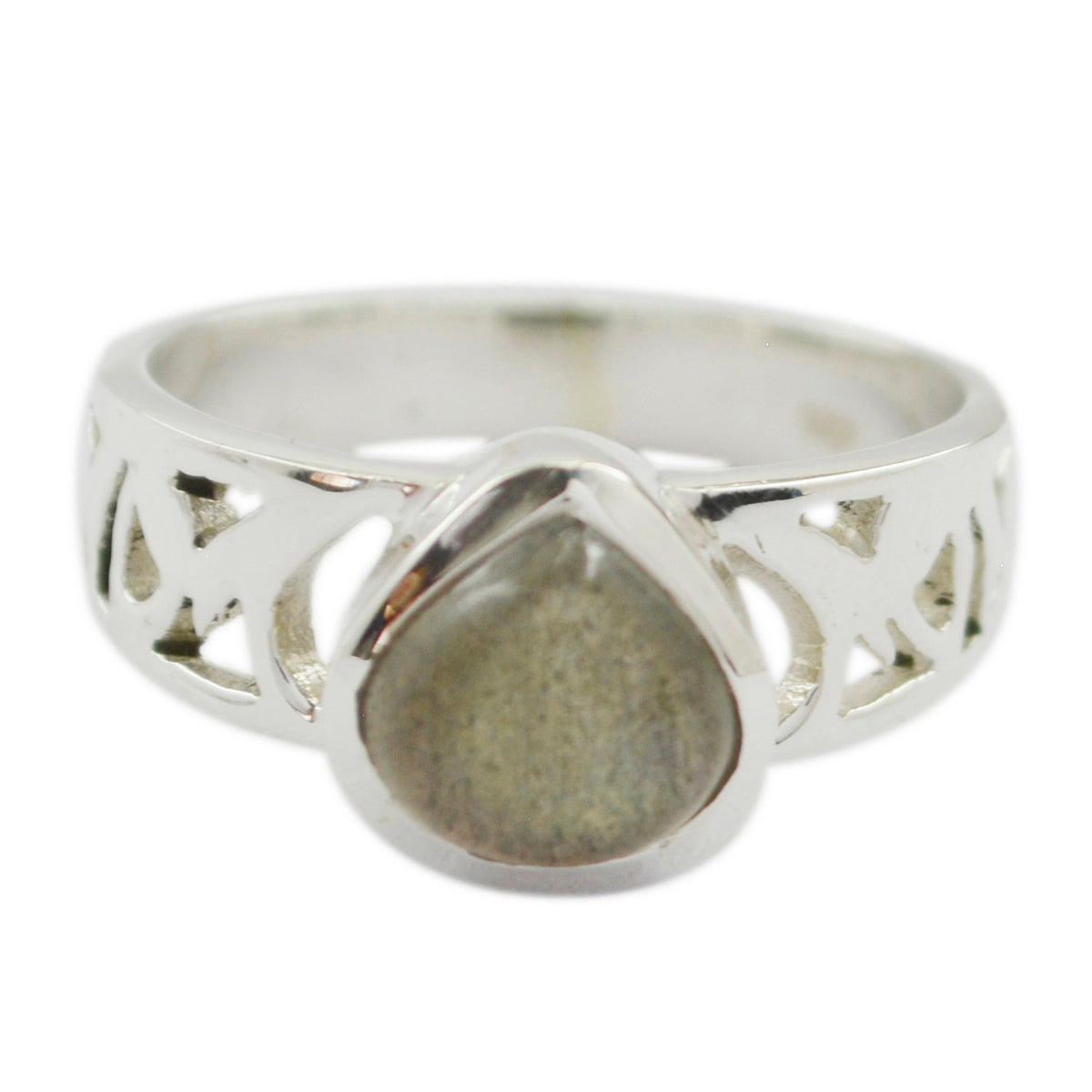 Rosa Grey Solitaire Gemstone Ring with Silver Band Labradorite Gray