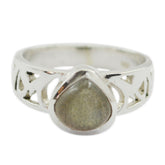 Rosa Grey Solitaire Gemstone Ring with Silver Band Labradorite Gray