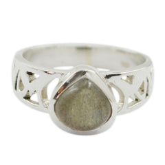 Rosa Grey Solitaire Gemstone Ring with Silver Band Labradorite Gray