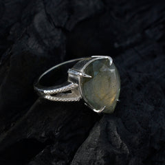 Teresa Grey Solitaire Gemstone Ring with Silver Band