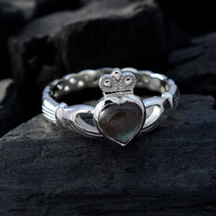 Agustina Grey Solitaire Gemstone Ring Silver Heart Design