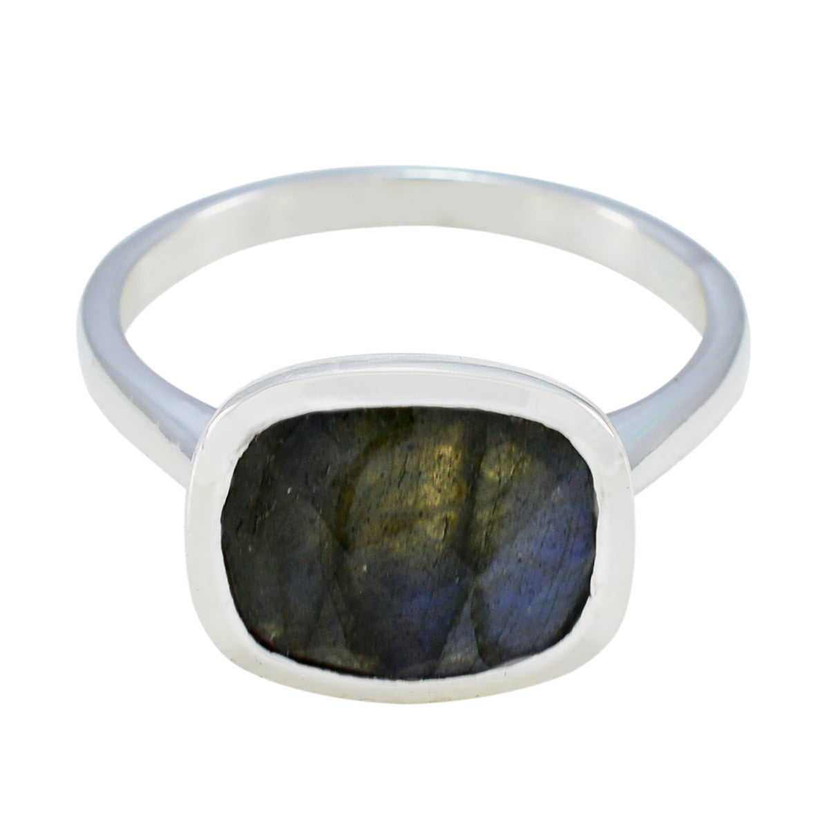 Saanvi Grey Solitaire Gemstone Ring in Sterling Silver Labradorite Gray