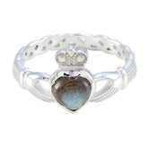 Agustina Grey Solitaire Gemstone Ring Silver Heart Design Labradorite Gray
