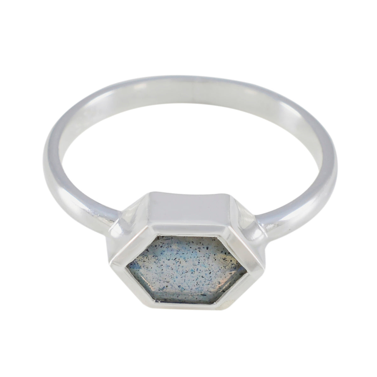 Jiwoo Grey Solitaire Gemstone Ring in Silver Labradorite Gray