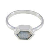 Jiwoo Grey Solitaire Gemstone Ring in Silver Labradorite Gray