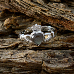 Agustina Grey Solitaire Gemstone Ring Silver Heart Design