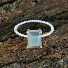 Penelope Grey Solitaire Gemstone Ring with Silver Band