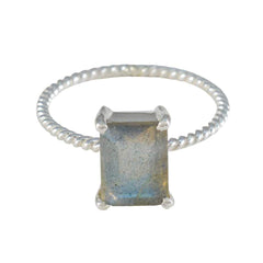 Penelope Grey Solitaire Gemstone Ring with Silver Band Labradorite Gray