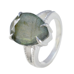 Teresa Grey Solitaire Gemstone Ring with Silver Band