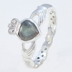 Agustina Grey Solitaire Gemstone Ring Silver Heart Design