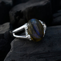 Ida Grey Solitaire Ring India with Labradorite Gemstone