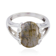 Ida Grey Solitaire Ring India with Labradorite Gemstone Labradorite Gray