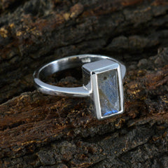 Julia Grey Solitaire Ring with Rectangular Gemstone