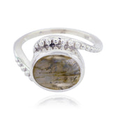 Bruna Grey Solitaire Ring with Unique Oval Gemstone Labradorite Gray