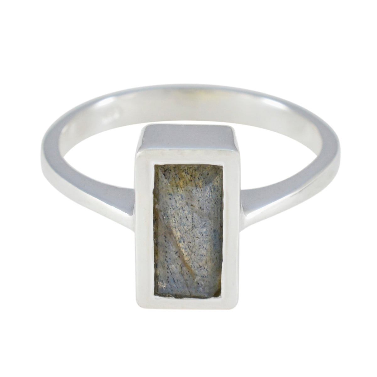 Julia Grey Solitaire Ring with Rectangular Gemstone Labradorite Gray