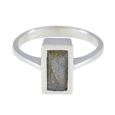 Julia Grey Solitaire Ring with Rectangular Gemstone Labradorite Gray