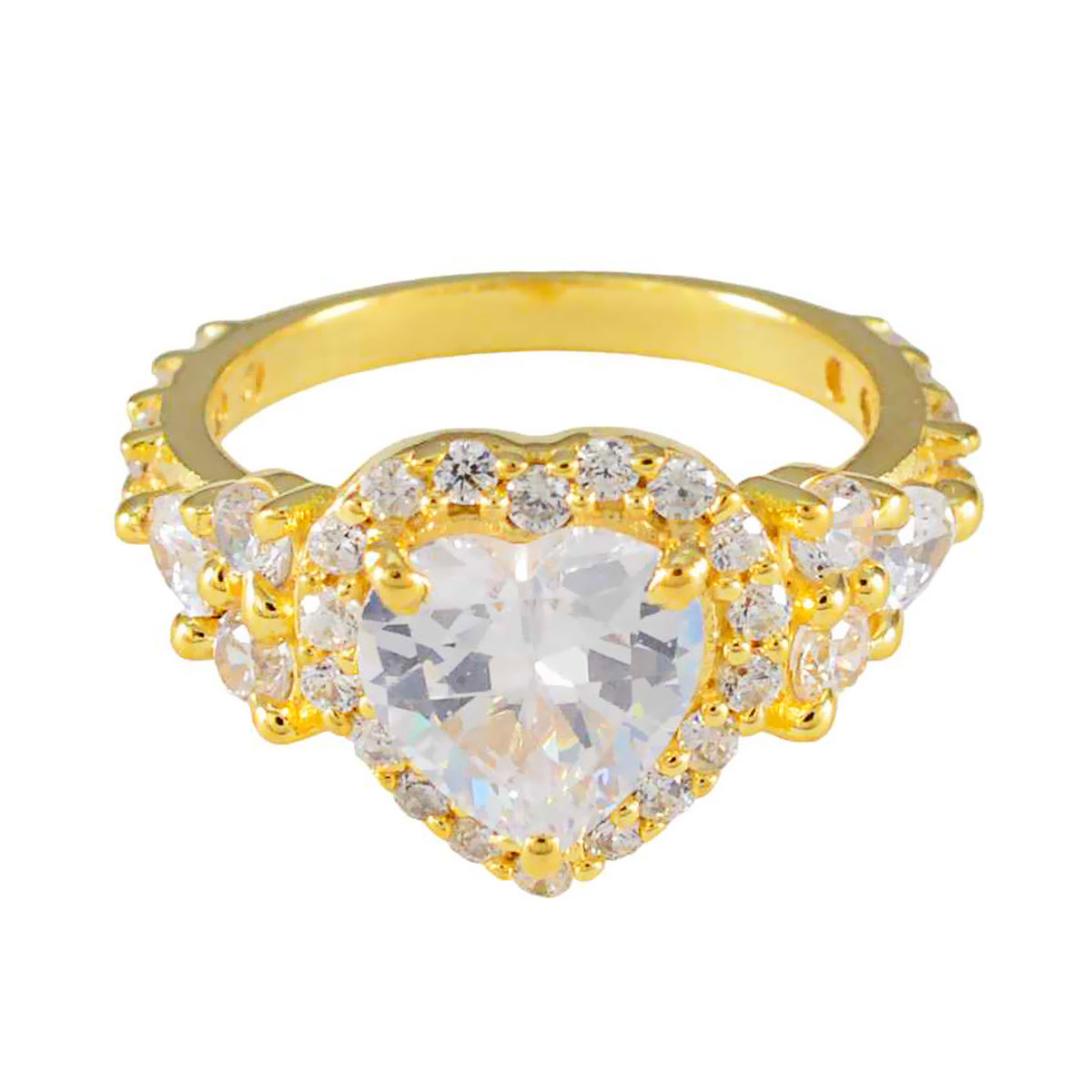 Putri heart halo ring gold with large heart-shaped center stone and surrounding small clear crystals