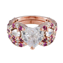 Ivy Heart Halo Ring Red Stones Rose Gold Band Ruby CZ Red