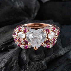 Ivy Heart Halo Ring Red Stones Rose Gold Band