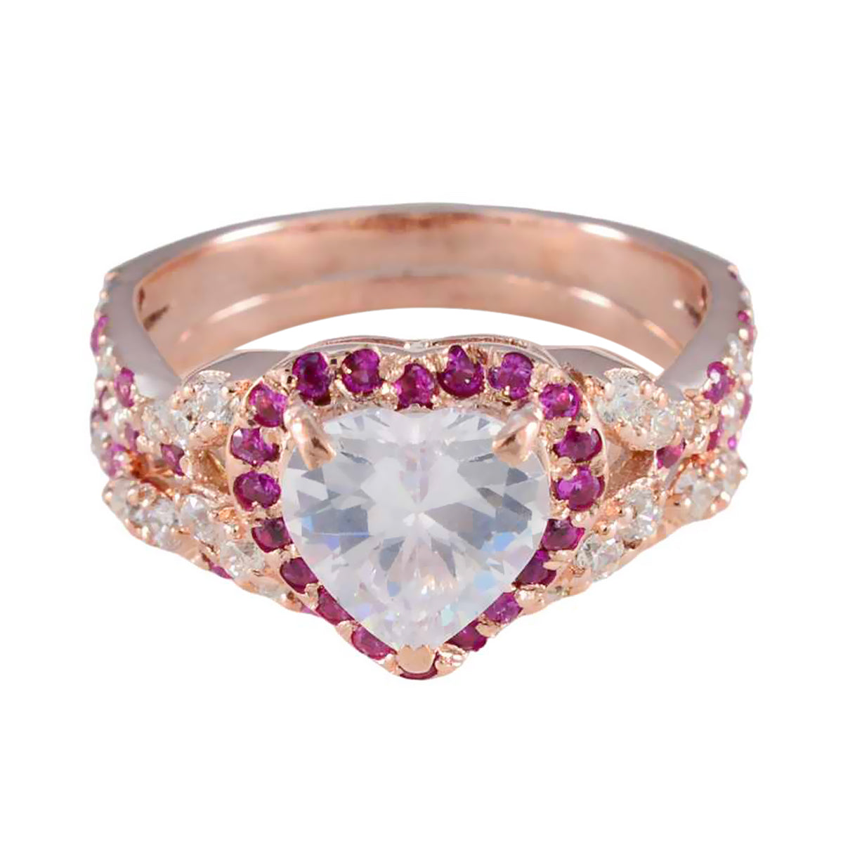 Ava Heart Shaped Halo Ring with Gemstone Accent Ruby CZ Red