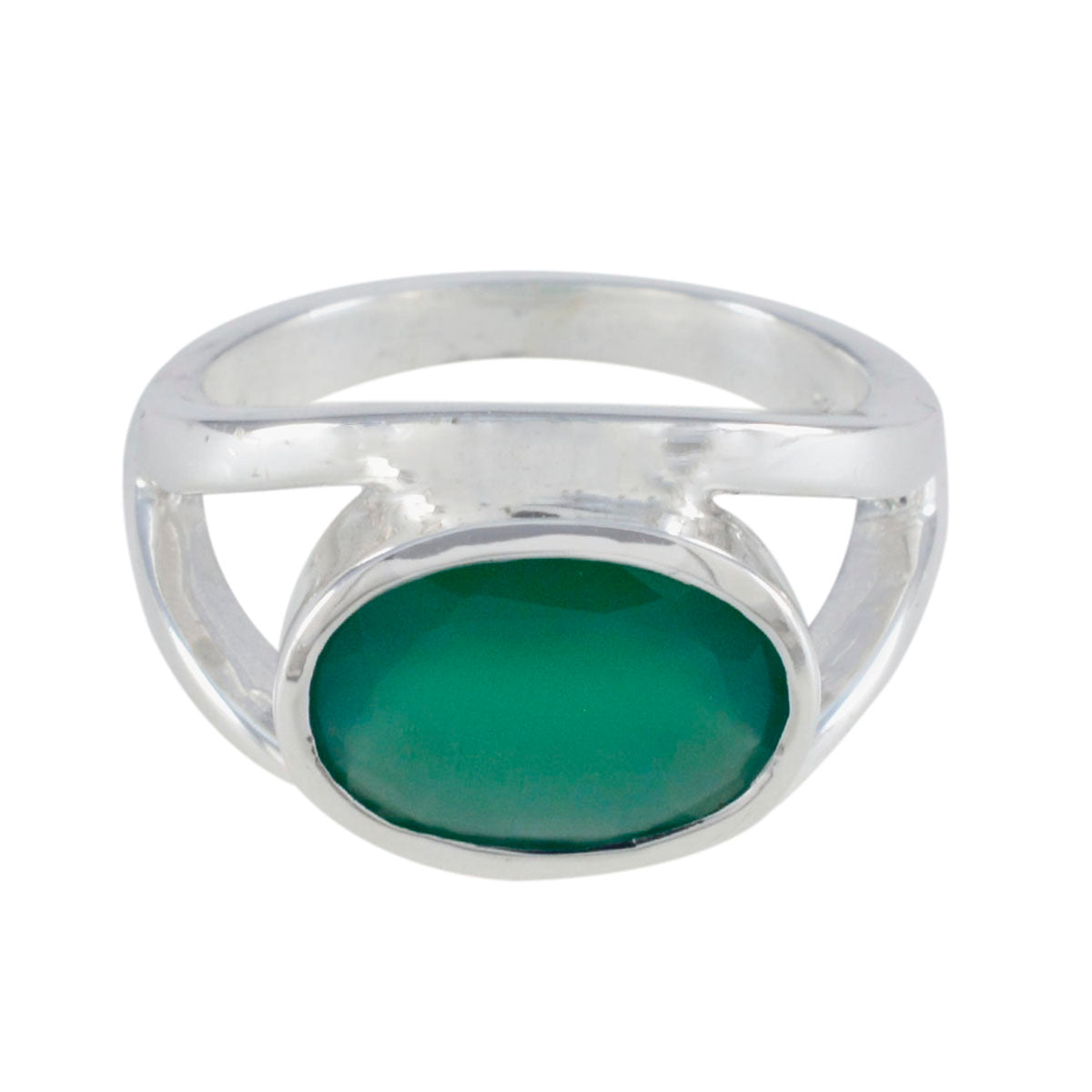Emma heritage green gemstone ring with oval green stone set in polished silver band