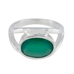 Emma heritage green gemstone ring with oval green stone set in polished silver band