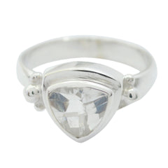 Joaquina heritage white solitaire ring with a triangular clear gemstone set in silver band
