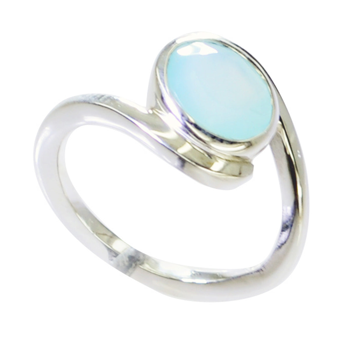 Ida Ethnic Blue Solitaire Ring with Elegant Silver Band Blue Chalcedony Blue