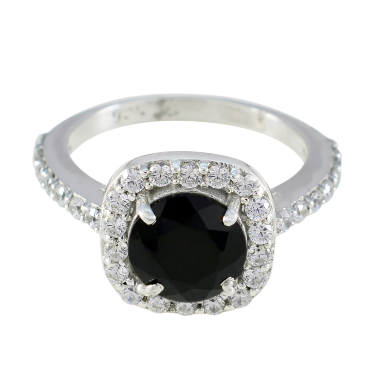 Ayesha Abstract Black Halo Ring with Sparkling Stones Black Onyx Black