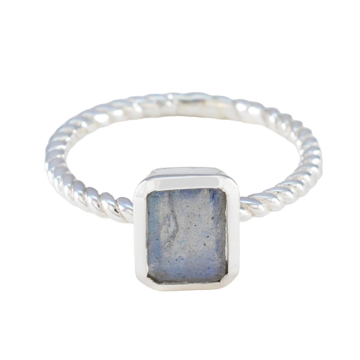 Aisha Abstract Grey Solitaire Ring with Twisted Band Labradorite Gray