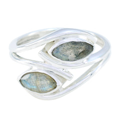 Isabel silver ring with two marquise grey labradorite stones abstract grey toi et moi ring design